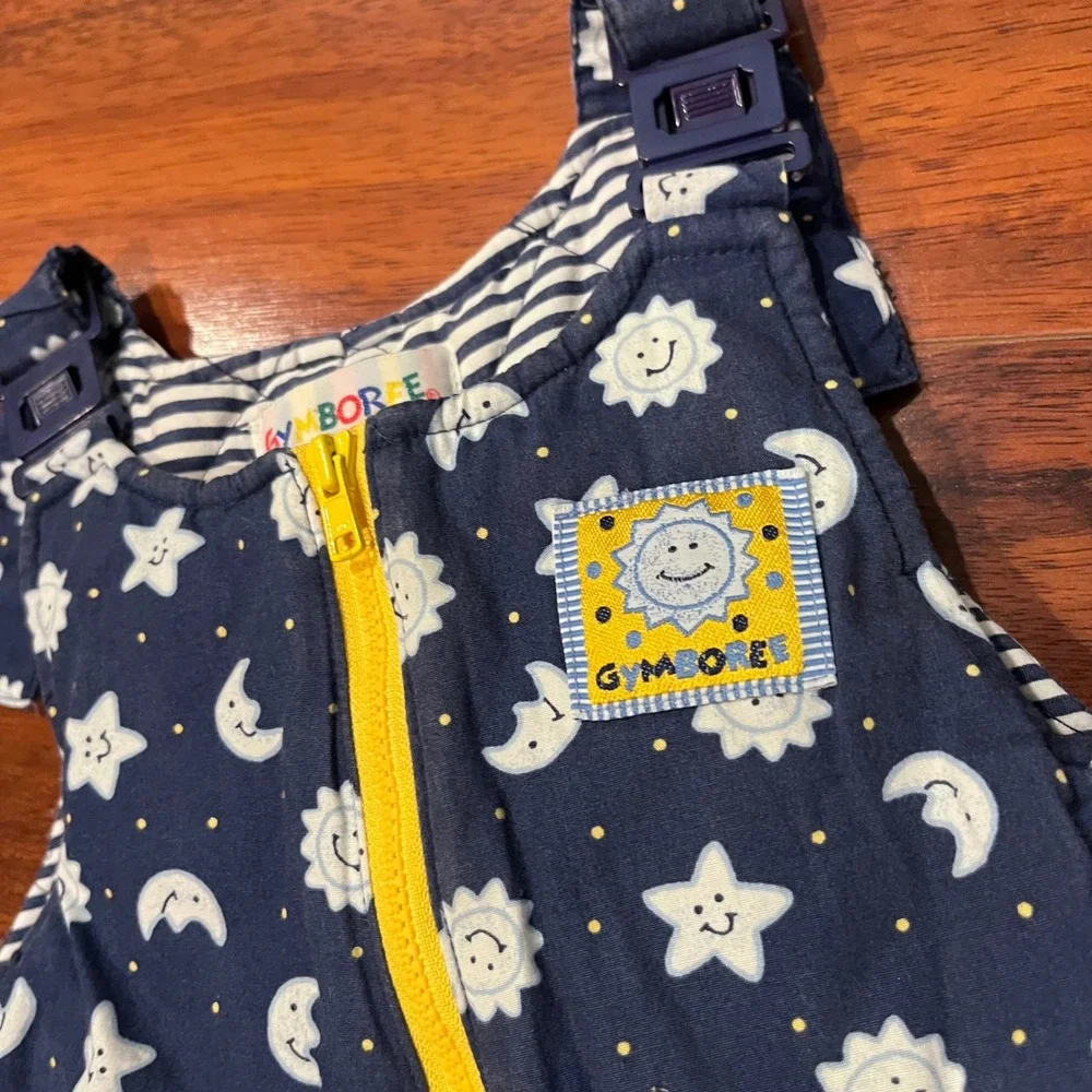 Vtg Gymboree Kids XS Navy Blue Celestial Sun Moon Star Quilted Snowsuit Bunting